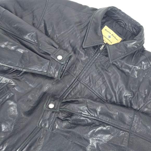 Boston Harbour Leather Jacket Men's Large Black Quilted Lined Zip Outdoor Bomber - Picture 1 of 16